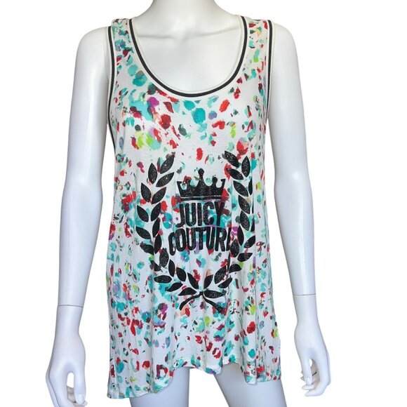 Juicy Couture Multicolor Splatter Print Racerback Tank Top 100% Rayon Womens XL - Picture 1 of 9